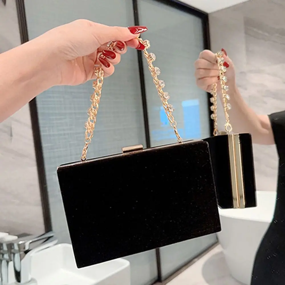 Black Velvet Evening Bag Luxury Chain French Vintage Banquet Clutch Shoulder Bags Women Female