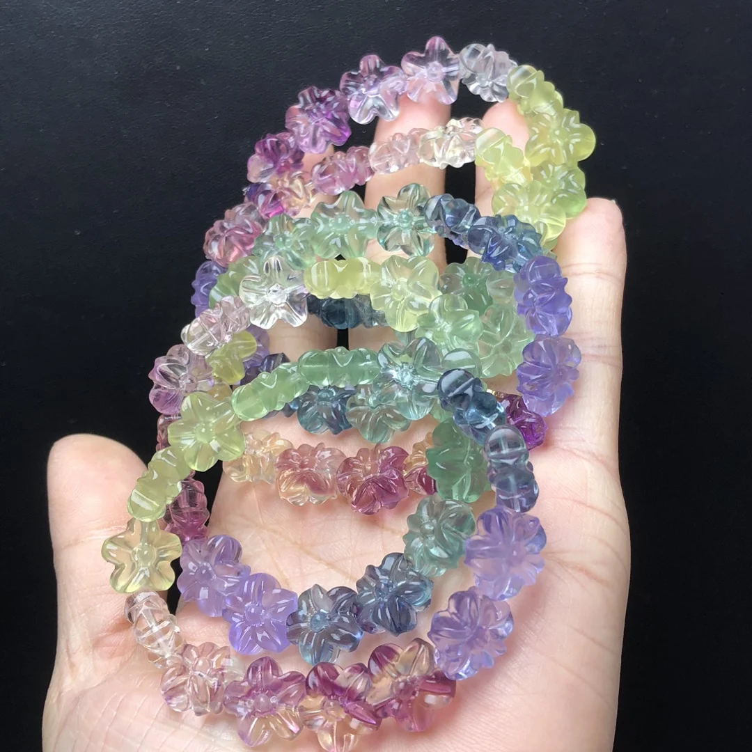 

1 Pc Fengbaowu Natural Rainbow Fluorite Flower Bracelet Flower Beads Reiki Healing Stone Fashion Jewelry Gift For Women