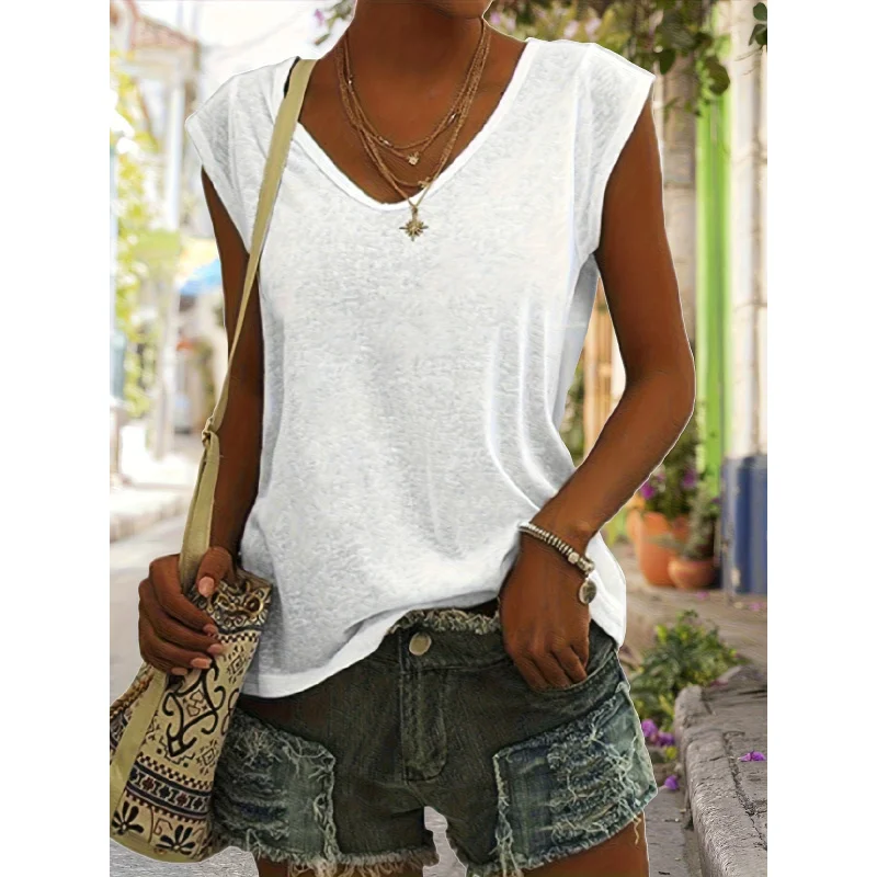 

Women's Breathable Fabric, Classic Solid-color Vest Ladies - Soft And Breathable, Short-sleeved