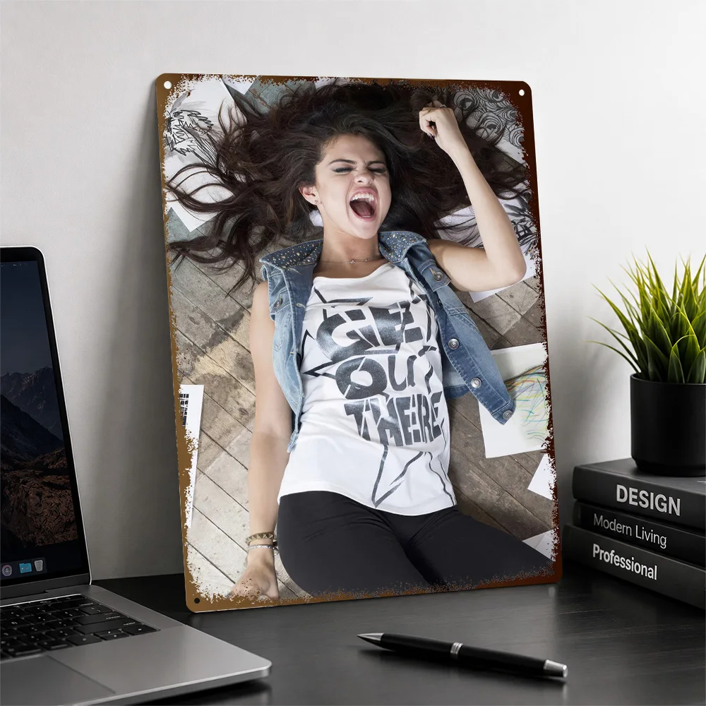Selena Gomez With 'Get Out There' T-Shirt Printed Poster Customized Metal Sign Chart Topper Style Wall Art Enhances Music Room