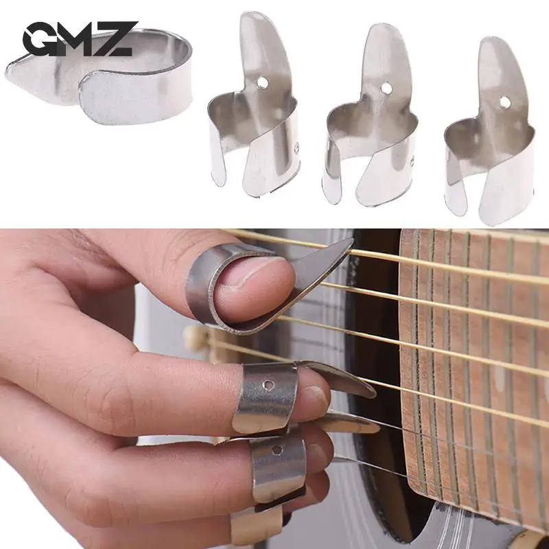 4Pcs Nail Guitar Picks 1x Thumbstall + 3x Index Finger Stall Metal Acoustic Electric Bass Guitar Plectrums Set