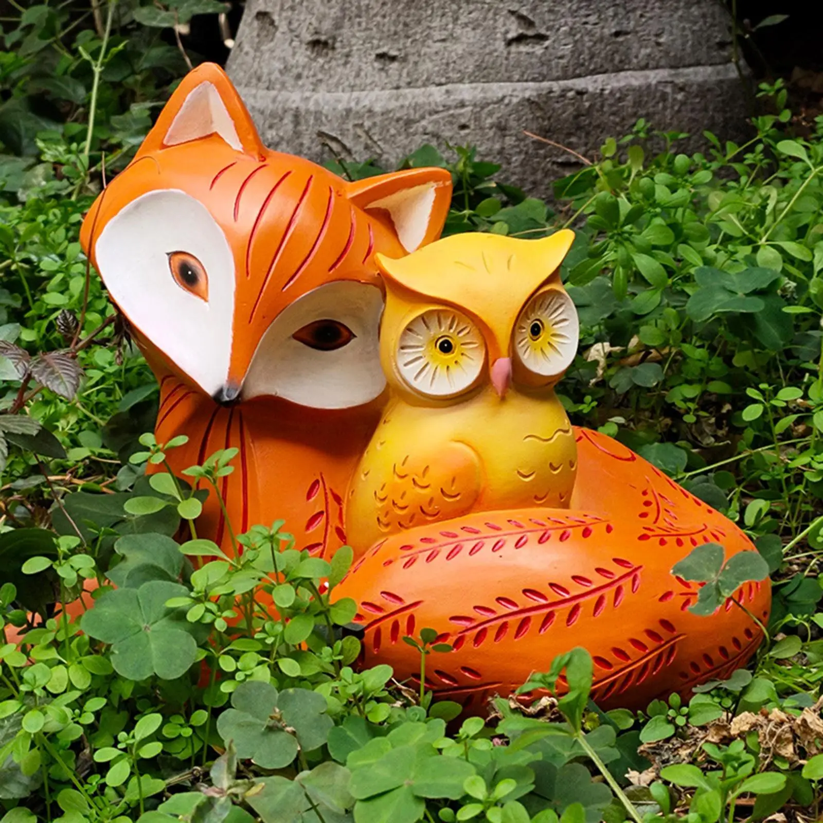 Resin Garden Owl And Figurine Statue Patio Lawn Outdoor Decoration