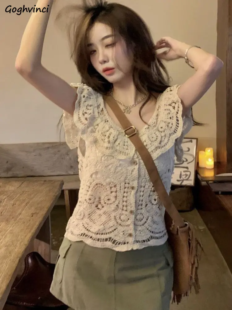 

T-shirts Women Creativity Attractive Hollow Out Retro Leisure Summer Romantic Comfortable Streetwear Ins Tender Students Elegant