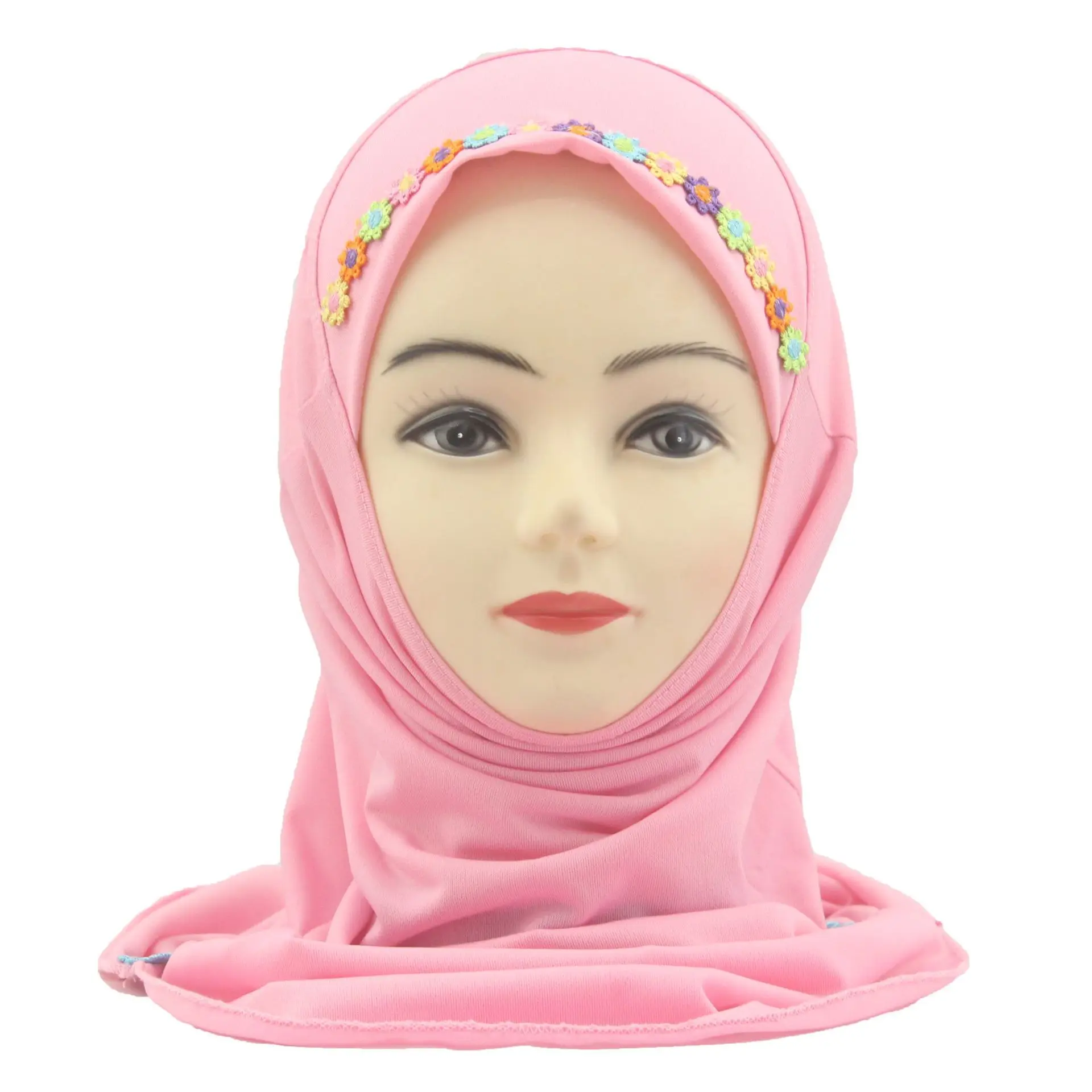 

Kids Girls Muslim Beautiful Hijab Islamic Arab Scarf Shawls Flower Pattern Ramadan One Piece Amira Prayer Hat Solid Color Hijab