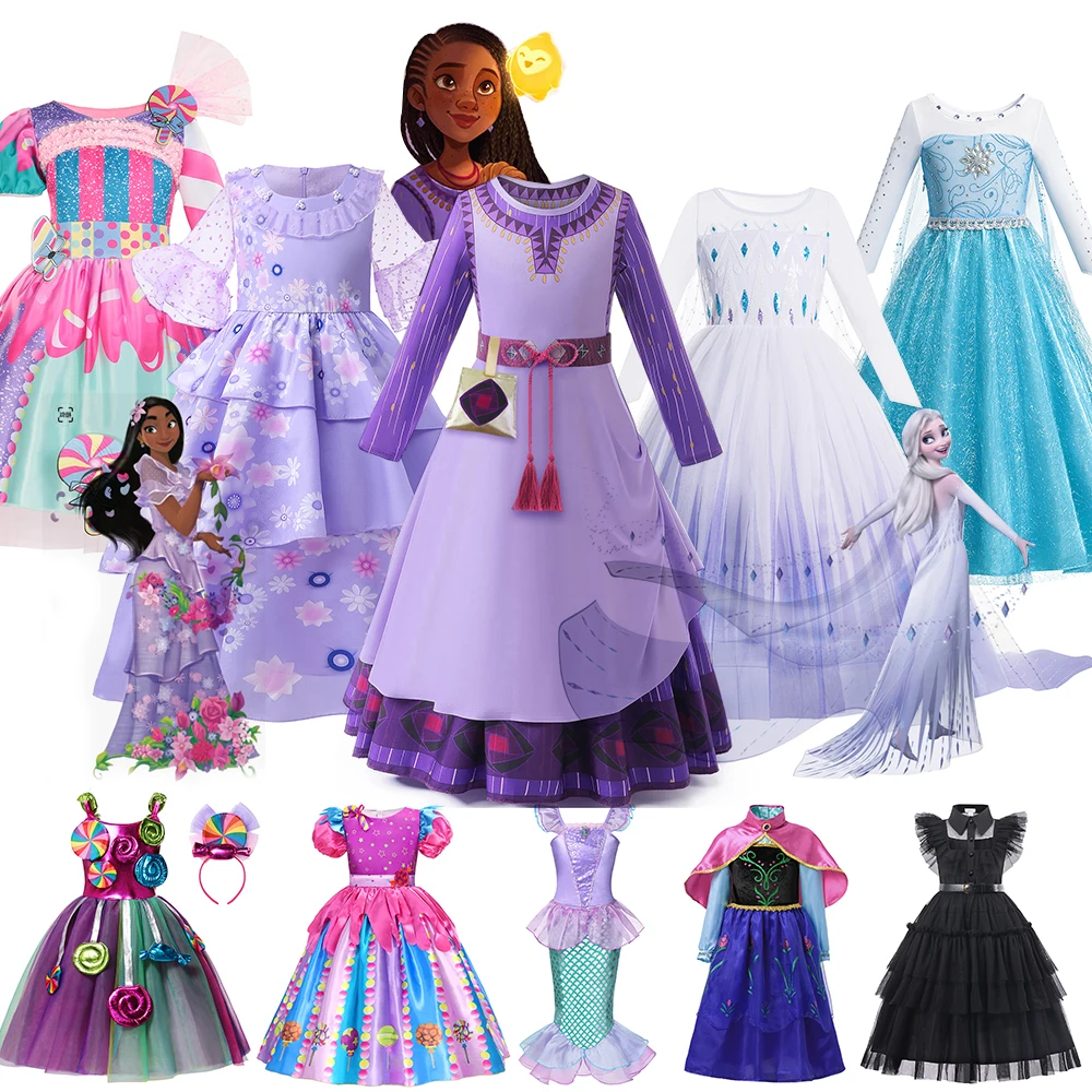 Disney-disfraz de princesa Wish Asha para niños y niñas, vestidos