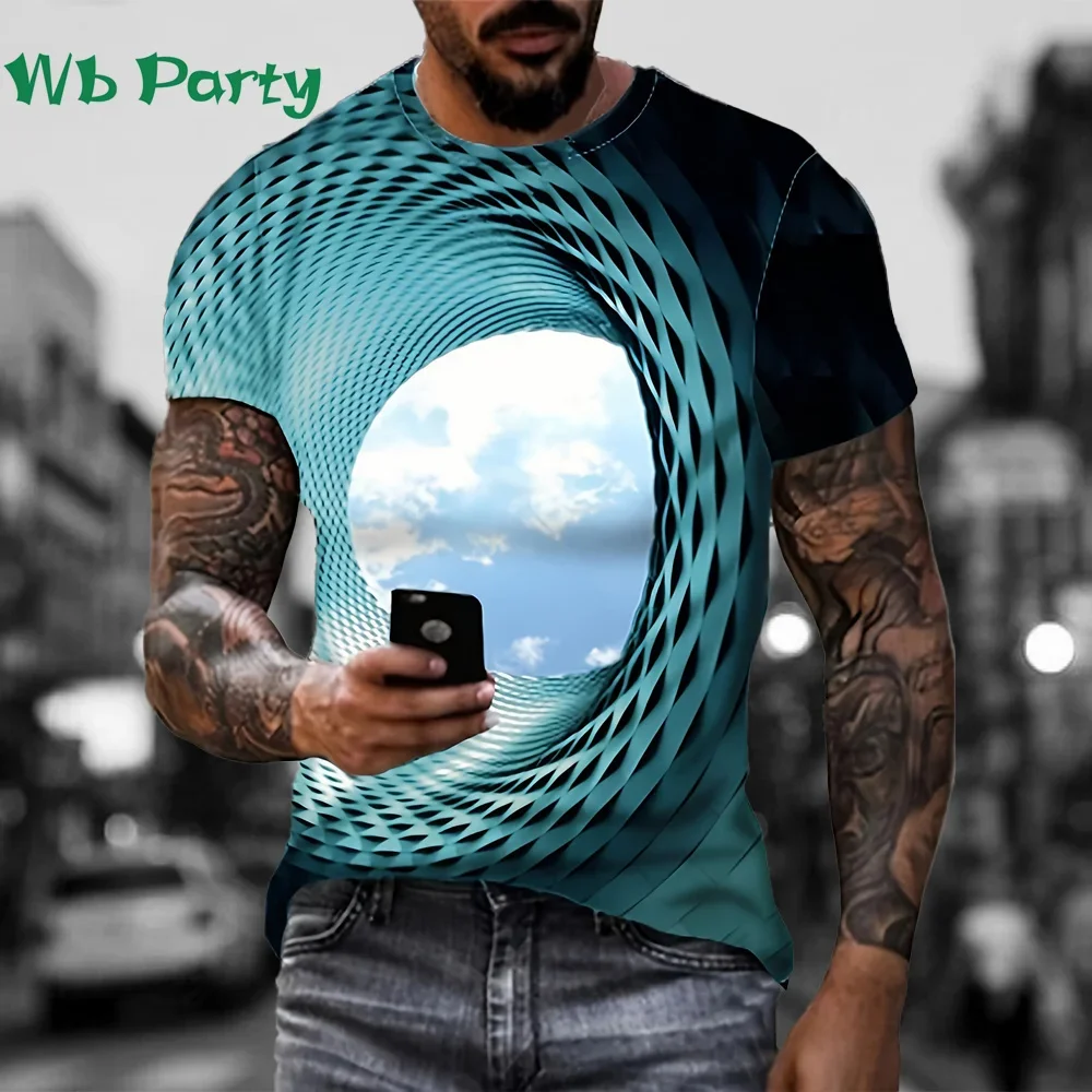 Clouds and Sky Optical Illusion 3D Graphic Print Mens Clothing T-shirts for Men Short Sleeve Tee O-Neck Men's Clothing T-shirt