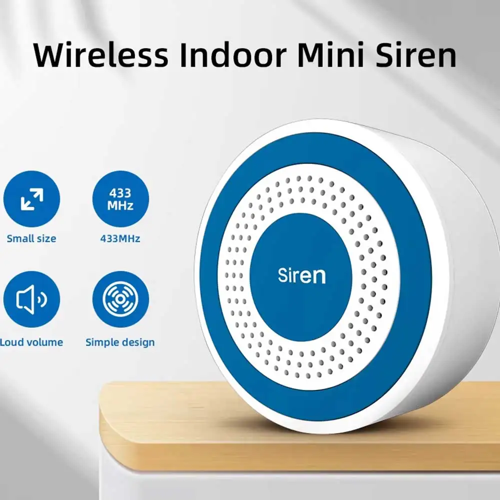 Home Alarm Mini Alarm Siren Wireless 433MHz Sound & Light Indoor strobe siren High Decibel Horn Siren For Home Security
