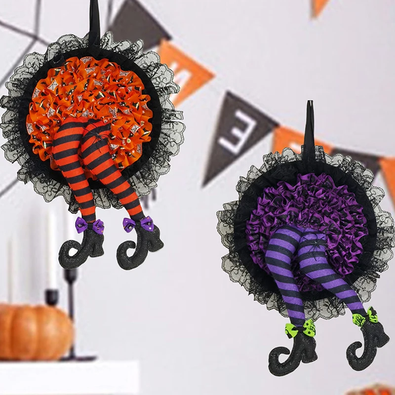 Halloween Witch Hat Leg Door Wreath Halloween Wreath Door Hanging Terrifying Atmosphere Decoration Happy Party Supplies