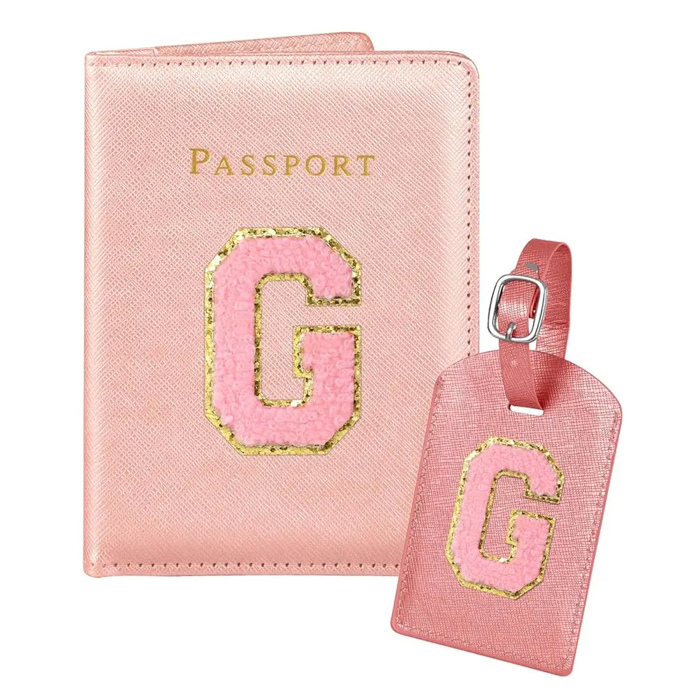 

Passport Holder Initial Lugguage Tag Set Suitcase Cover Wallet Case for Travel Women - Leather Letter Passport Book Personal