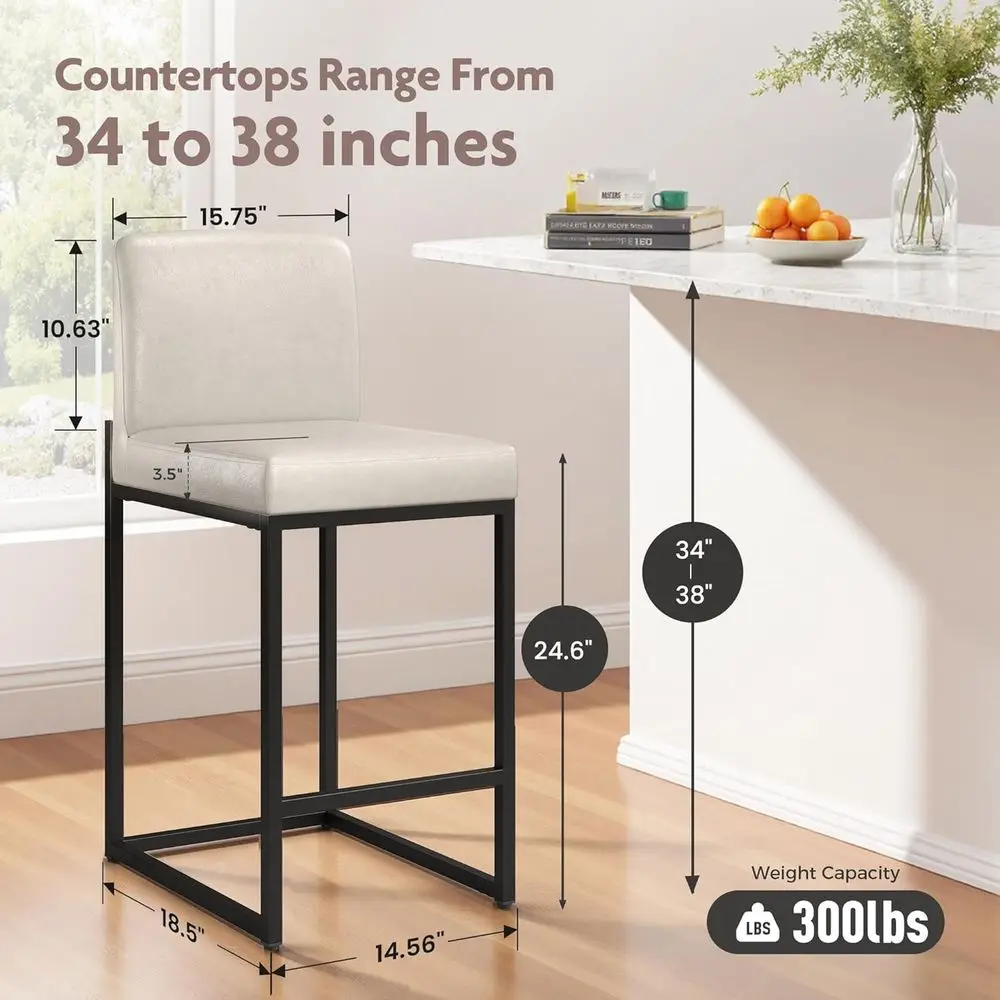 24 Inch Bar Stools Set o 4, Kitchen Counter Stools with Backs, PU Leather Barstools, Kitchen Stools with Back&Upholstered ootres