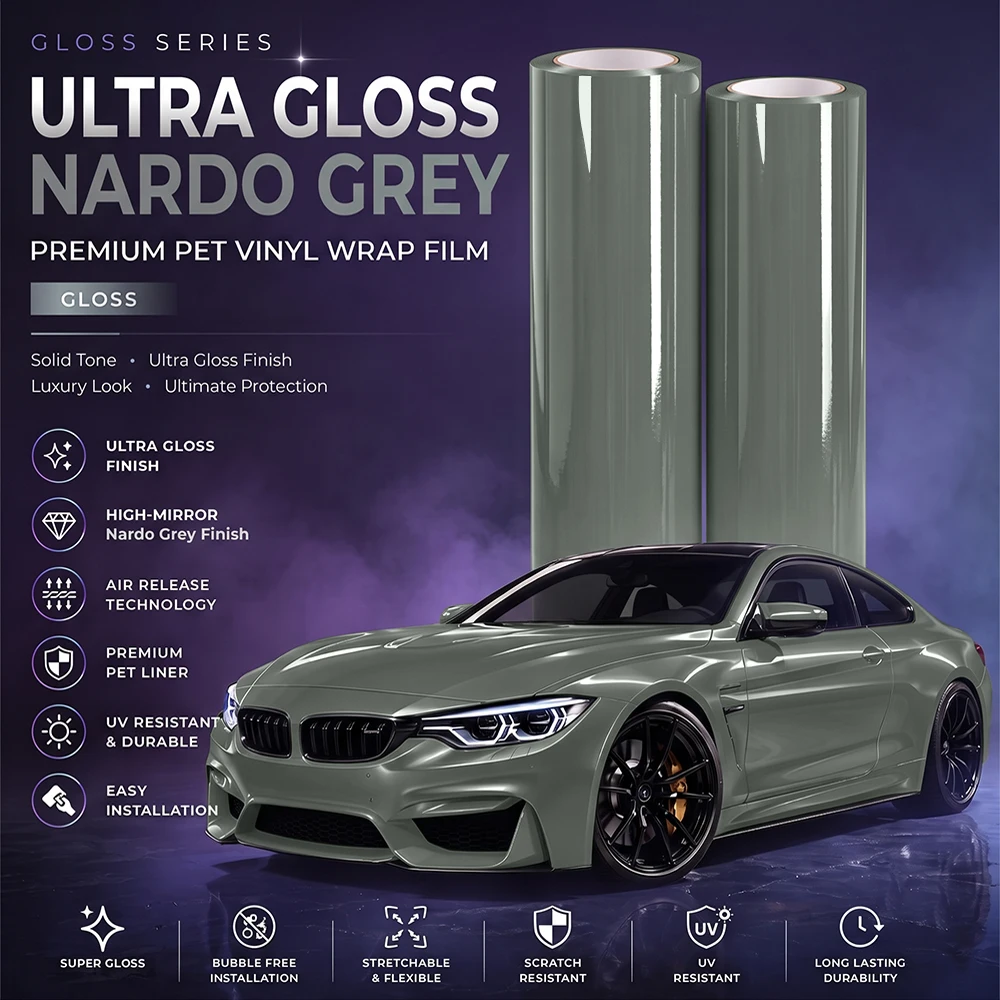 Auto Vinyl Film PET Ultra Gloss Nardo Grau Auto Aufkleber mit Air Release Technologie Selbstklebende Motorrad Auto Karosserie Dekoration