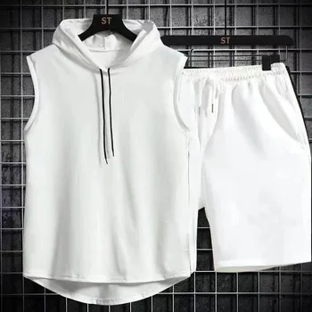 2025 summer new men's two-piece casual T-shirt and shorts set men's sports set fashionable short sleeved sports set hooded T-shi