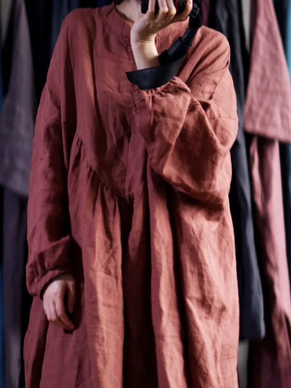 Retro Reine Farbe Taste Lose Gestickte Lange Sve Dr Frühling Herbst frauen Kleidung Pendeln Sle Casual Lange Dr