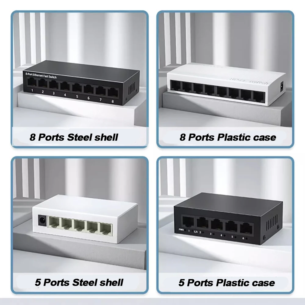 EU PLUG 5/8 Port 10/100Mbps Network Switches Mini Ethernet Fast Network Switch Splitter For Home Office