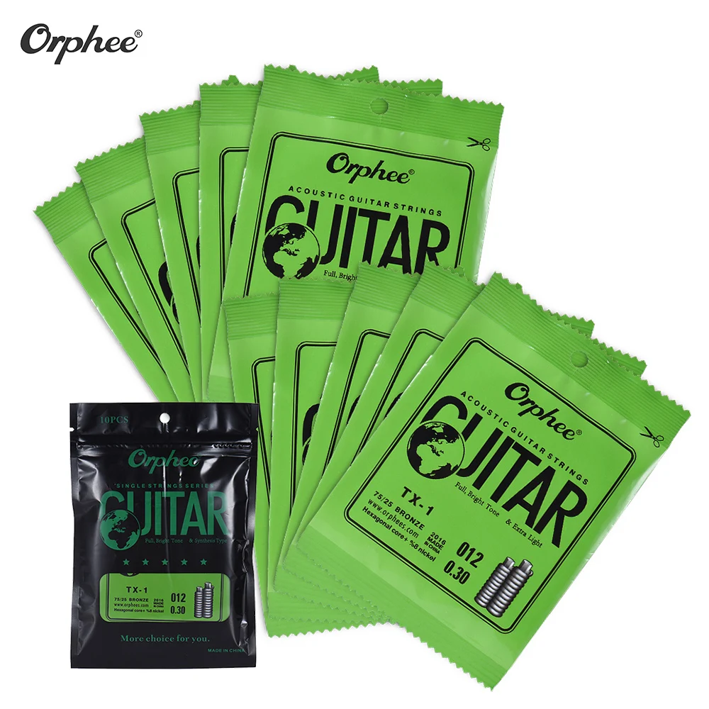 Orphee TX-2 Single String Replacement for Acoustic Folk Guitar 2nd B-String 10PCS High-carbon Steel Core 75/25 Phosphor Bronze