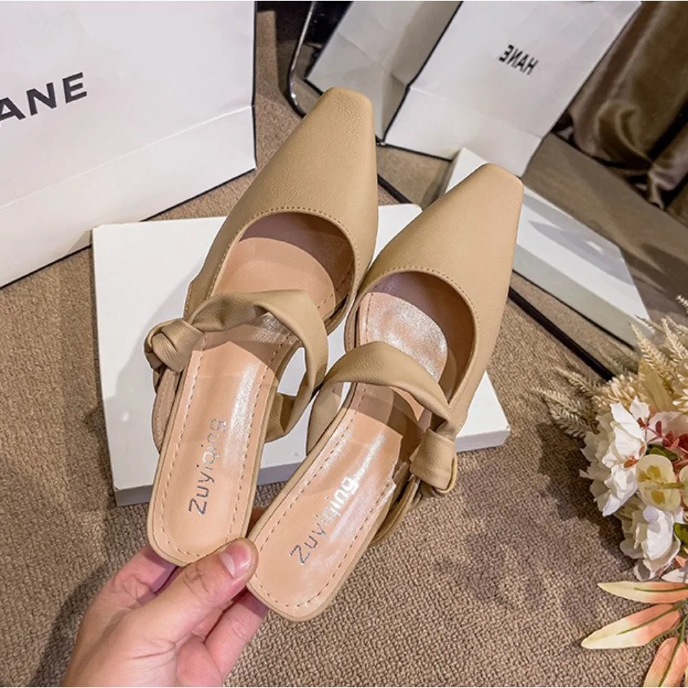 Small Square Headed Half Slippers for Women Worn Outside with A Straight Strap Thick Heel Simple Back and Cool Slippers Womens