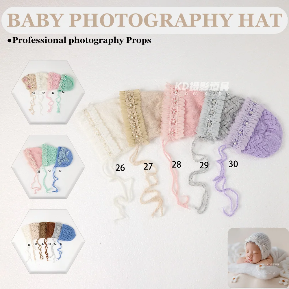 

Beautiful Newborn Photography Props Knitted Bonnet with Tassels Lace Trimmed Soft Baby Photo Shoot Hat Professional Studio Props