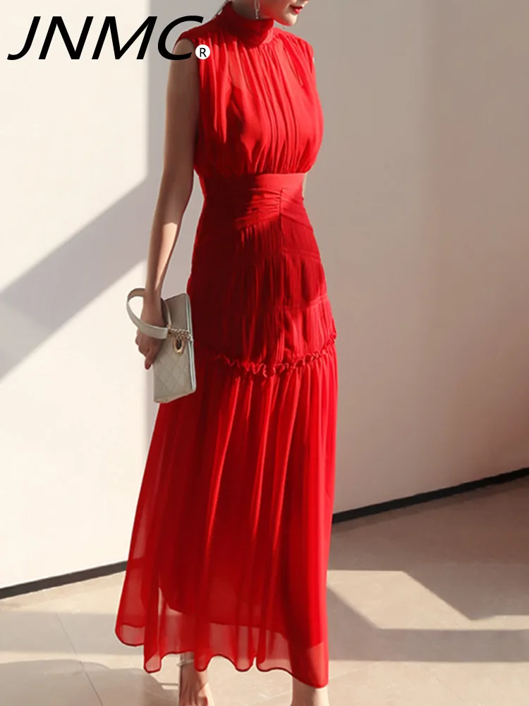 

JNMC Elegant And Minimalist Vacation Style Sleeveless High Waisted Mesh Dress For Women Spring Summer 2024 New Model