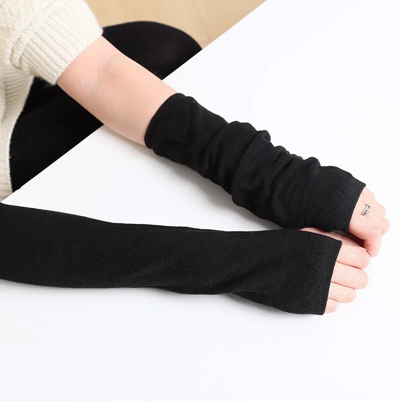 Winter Warm Long Sleeves Gloves For Men Women Fingerless Stripe Hip-Hop Elbow Mittens Elastic Outdoor Warmer Arm Sleeves