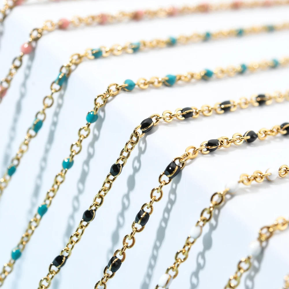 Bohemia Fashion Stainless Steel Handmade Chain Colorful Dripping Oil Necklace for Women Collar Chain Jewelry Accessories Gifts