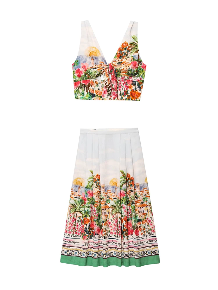 

Новый летний топ с украшением в виде банта, плащ с принтом, юбка средней длины средней длины