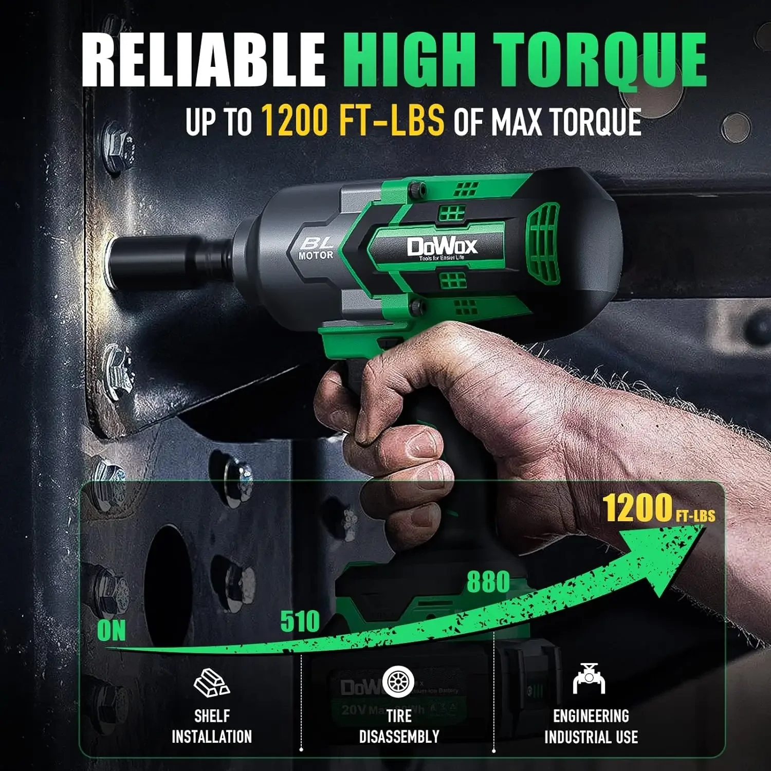 Impact Wrench 1/2 Inch, High Torque 1200 Ft-lbs Brushless Impact Gun, 20V Power 4.0 Ah Battery, Fast Charger,