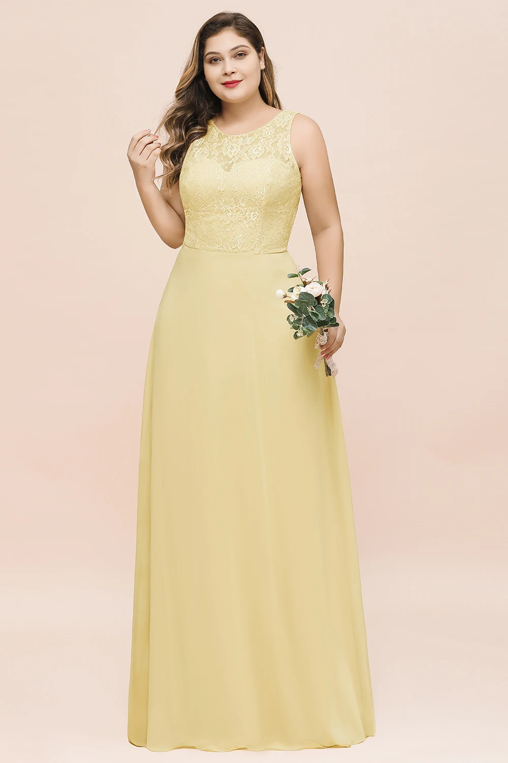 50 Colors Plus Size Lace Bridesmaid Dresses Long Chiffon A Line Sleeveless Elegant Wedding Evening Party Prom Gown Customized