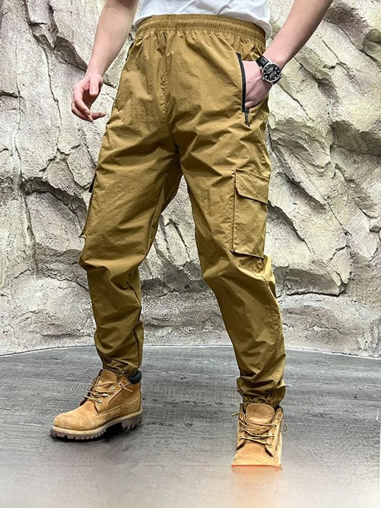 

Брюки для отдыха на открытом воздухе, весна-лето, Новое поступление, спортивные повседневные брюки с несколькими карманами и манжетами, молодежные дышащие прямые брюки