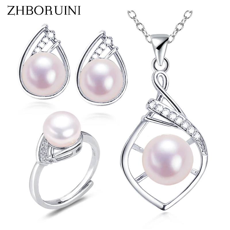 

ZHBORUINI Elegant Drop Pearl Jewelry Sets 925 Silver And Gold Real Natural Freshwater Pearl Necklace Earrings For Women 2022