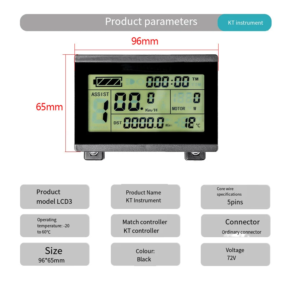 For KT-LCD3 Compatible LCD Display with Color Screen for E-Bike Controllers Supporting Kilometers or Miles Unit Selection
