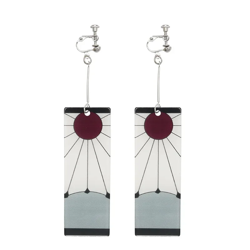 Fashion Acrylic Tanjiro Earrings Demon Slayer Earrings Anime Cosplay Props Hanafuda Drop Long Earrings for Women Girls Jewelry