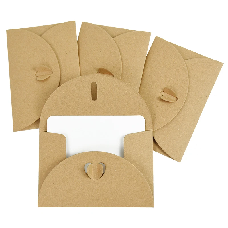 10pcs Kraft Paper Envelopes Love Heart Buckle Paper Invitations Gift Greeting Cards Envelopes Wedding Birthday Christmas Cards