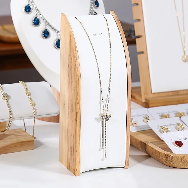 جديد الخشب الصلب قلادة عرض موقف رف المجوهرات قلادة حامل منحني عرض المجوهرات الدعائم تغليف المجوهرات