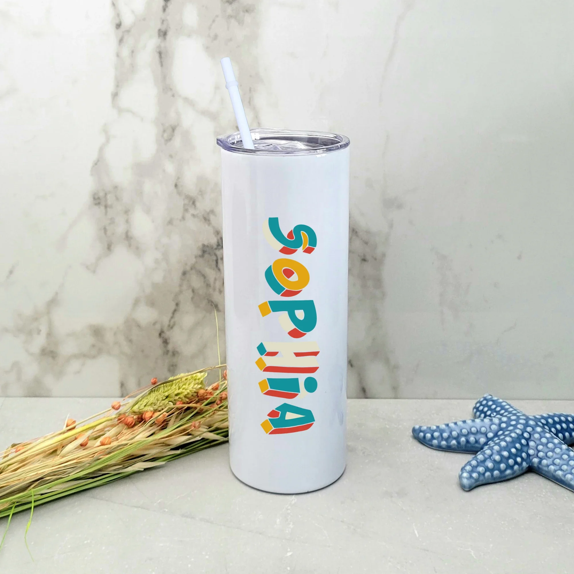 Custom Name Tumbler for Him Her Personalized 20oz Skinny Thermos Cup with Lid Straw Bachelorette Party Favors Travel Water Cup