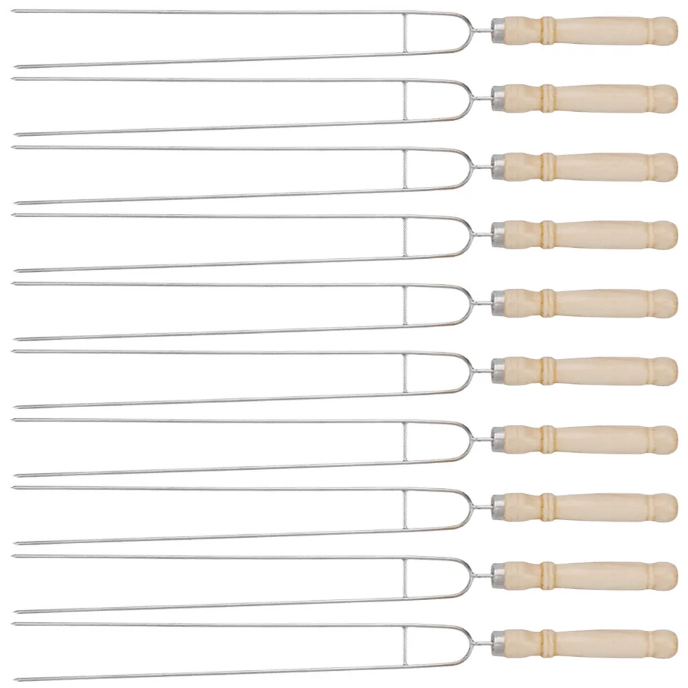 

10Pcs Stainless Steel Roasting Forks Durable Professional Bbq Skewers Reusable Camping Barbecue Accessories Grill Skewer