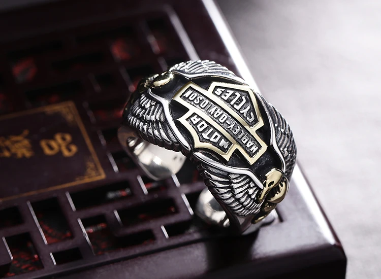 S925 Sterling Silver Male Dominant Eagle Ring Thai Silver Vintage Trendy Personality Motorcycle Punk Food Ring Eagle Ring