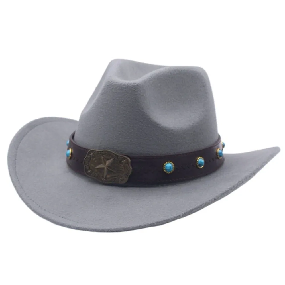 

New Artificial Suede Western Cowboy Hat Felt Curved Brim Top Hat Ethnic Soft Roll Brim Cowgirl Cap Outdoor Riding