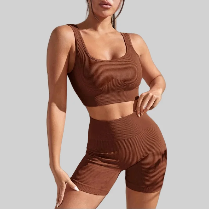 

Sexy 2 Pcs Short Bar Suit Yoga Top Set Women High Waist Workout Outfit Gym Wear Clothing Sport Fitness Tracksuit Sportswear