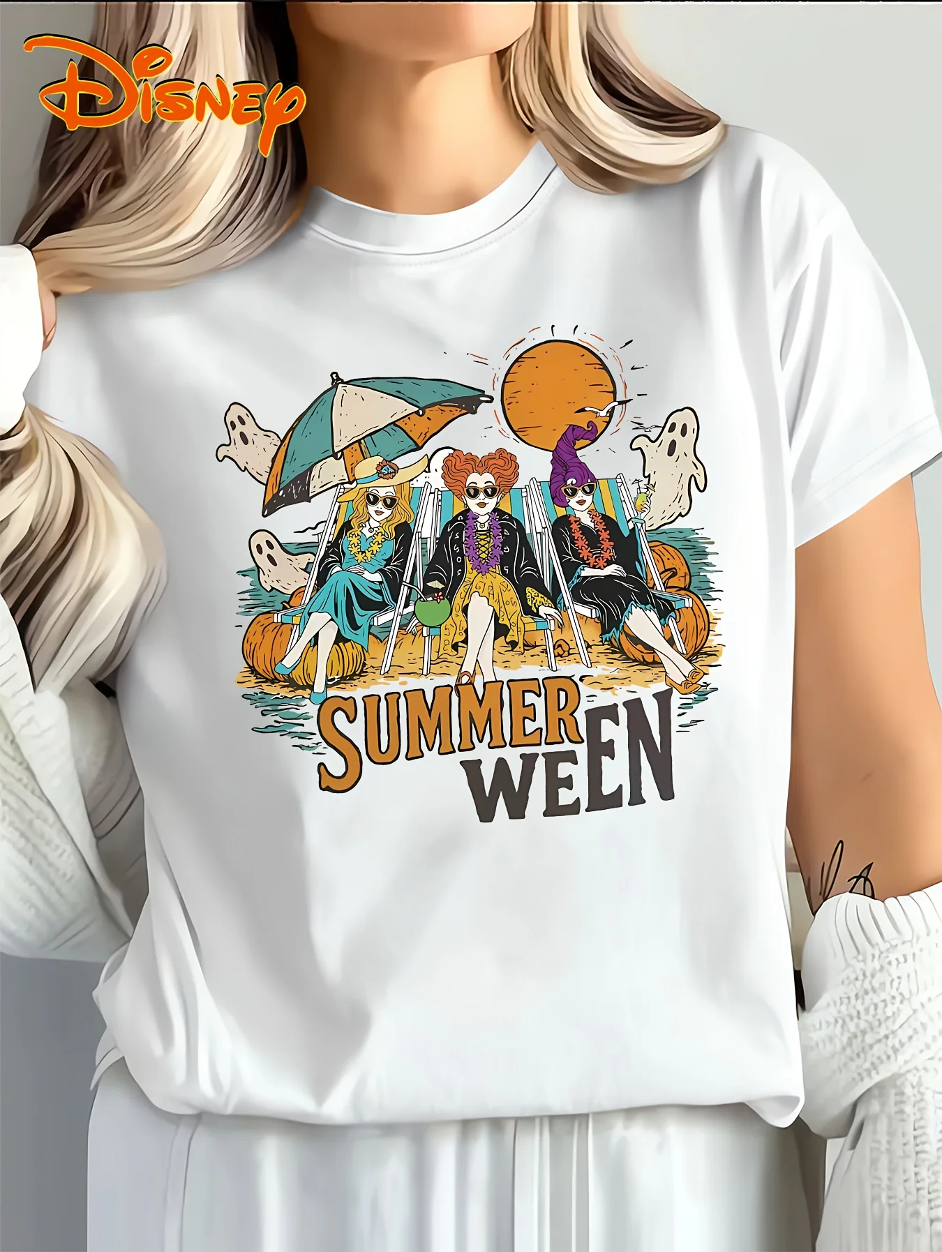 DISNEY T-shirt da donna con licenza ufficiale Malefica, Crudelia De Vil e Ursula Villain - T-shirt bianca girocollo a maniche corte con