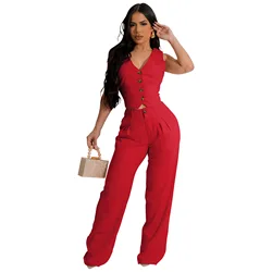 Casual Canotta Pantaloni a gamba larga Set Donna Estate 2024 Elegante Solid Top senza maniche Pantaloni Set da 2 pezzi Femme Abbigliamento Completo completo