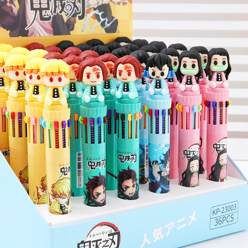 6/36pcs Kawaii Demon Slayer Ballpoint Pen Cute 10 Colors Ball Pens School Office Writing Supply Stationery Gift