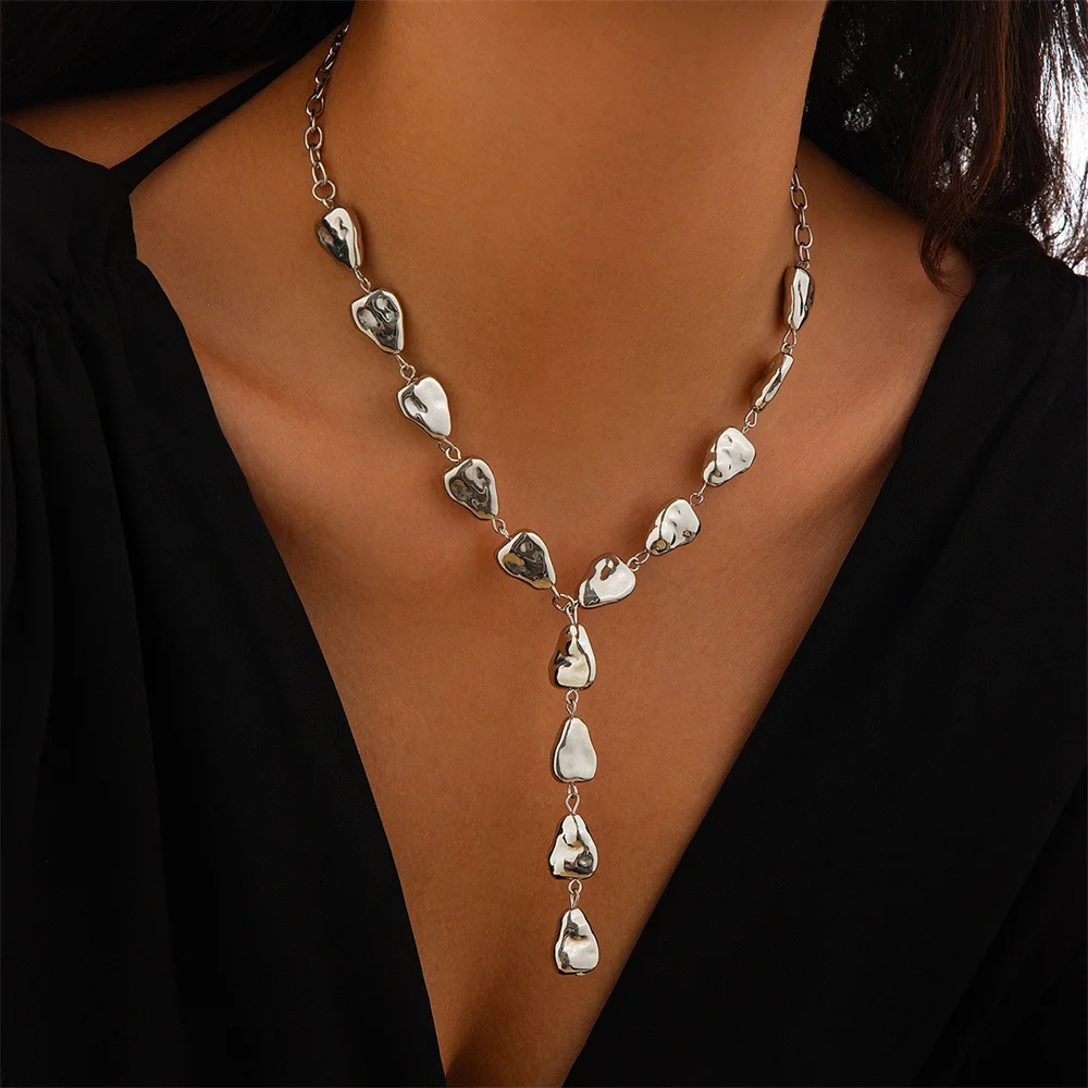 Punk Baroque Water Drops Long Y-shaped Necklace for Women 2024 Trendy Chunky Irregularly CCB Beaded Chain Necklace Party Jewelry