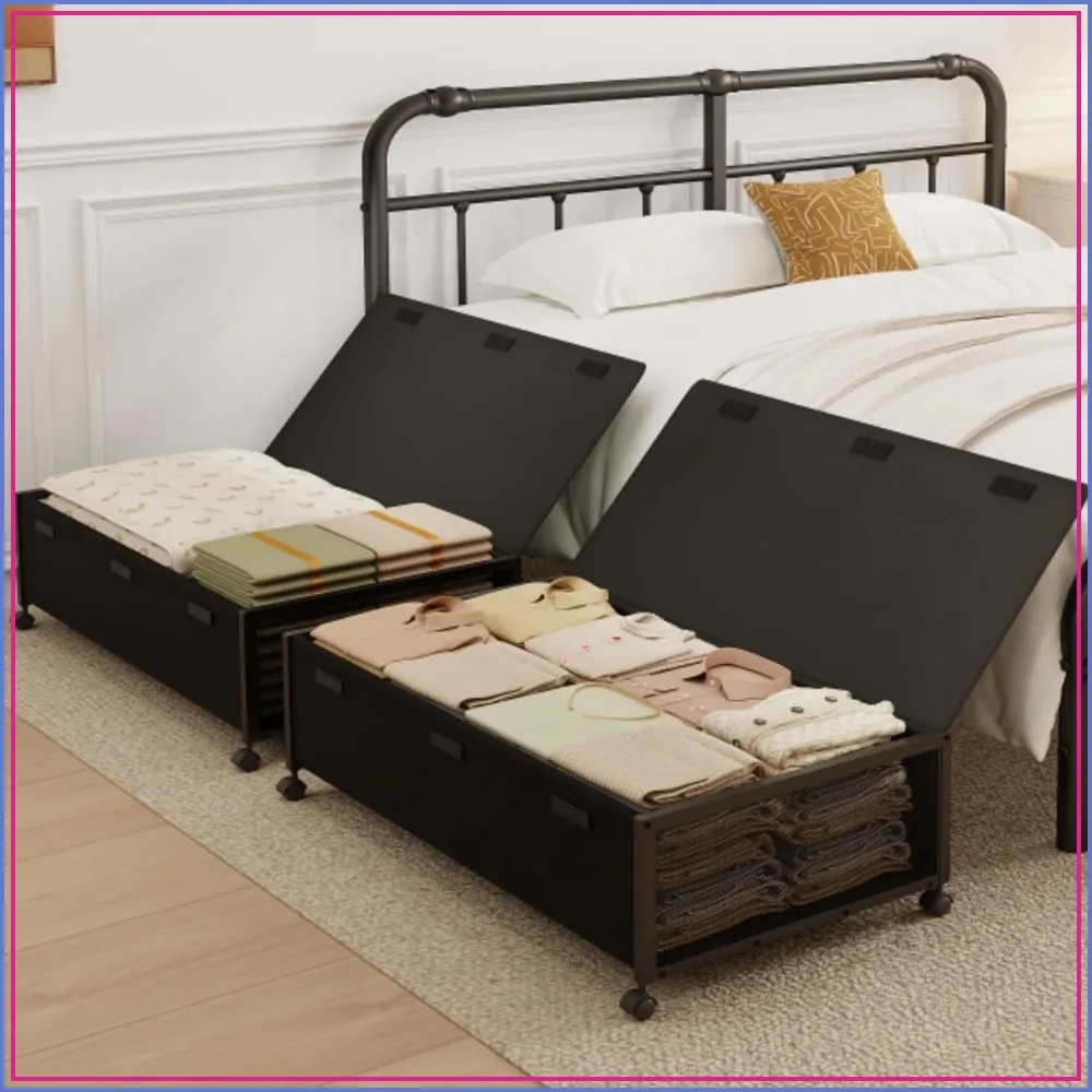 

2 Pack Under Bed Storage Containers, 10" Height, 31" Long, with Wheels and Lid, Black