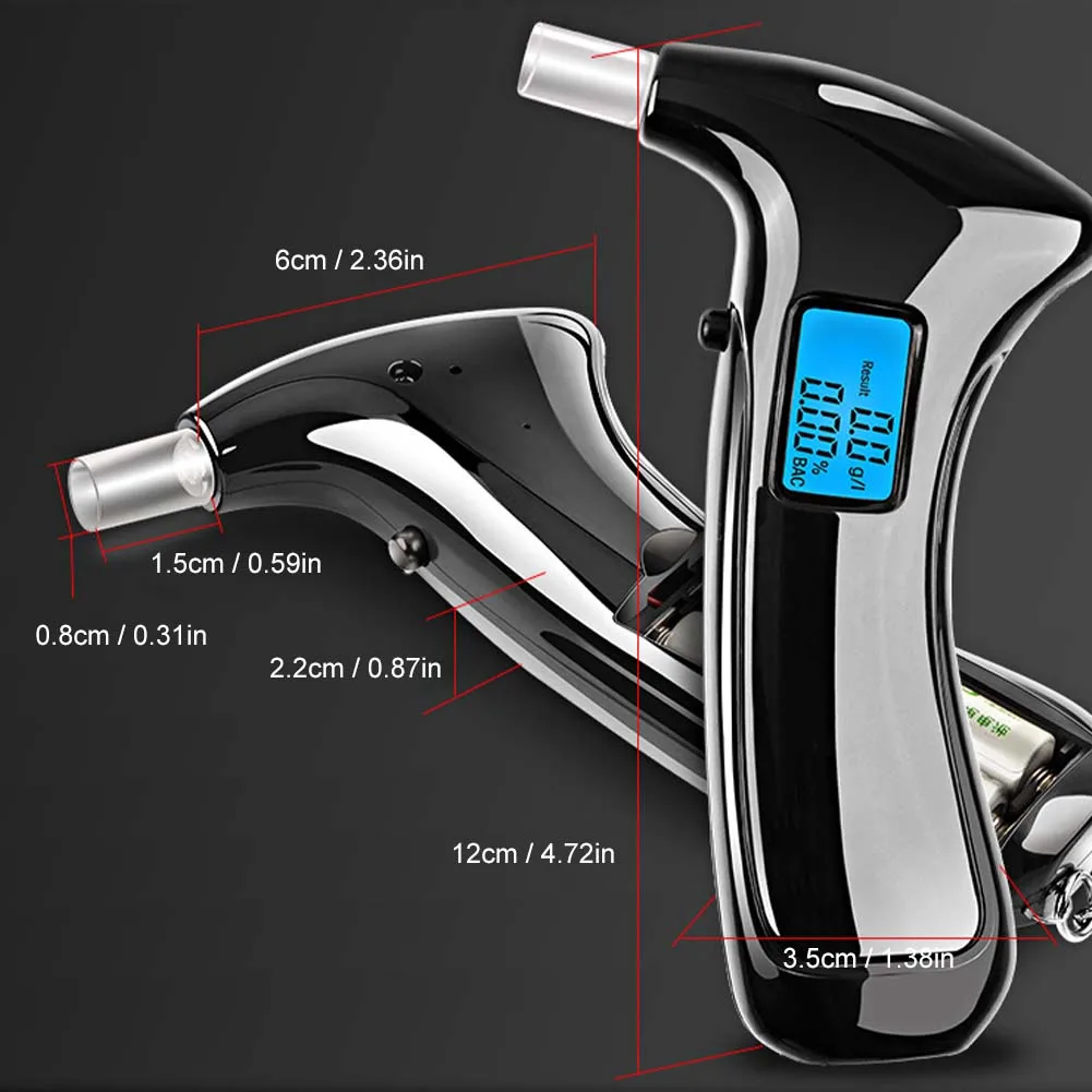 Portable Breathalyzer with 5 Mouthpiece High-Precision Alcohol Tester Keychain LED Display Breath Test with Sound Battery Power