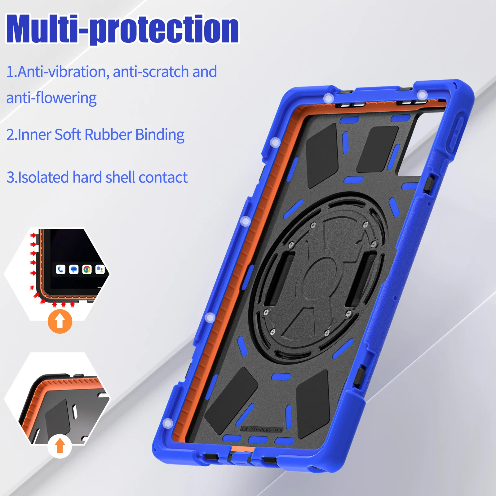 Heavy Duty Case For Lenovo Tab K11 Plus 2024 11.45 inch TB352FU 352XU 360 Rotating Rugged Stand Armor Cover With Shoulder Strap 