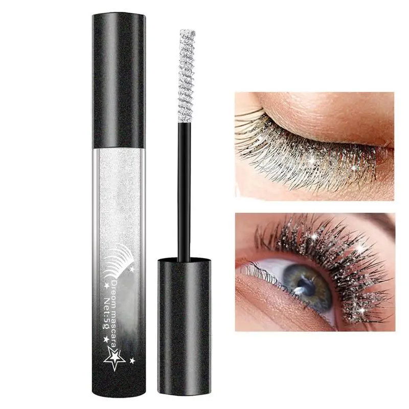 Sliver Gold Glitter Mascara Szybkoschnąca folia Brokatowy tusz do rzęs Podkręcający rzęsy Gruby wydłużający tusz do rzęs