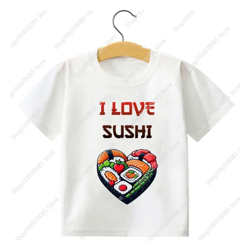 Children's Cartoon, I Love Sushi Printing T-shirt, Children's Sushi T-shirt, Boys and Girls Kawaii T-shirt, Youth Wear