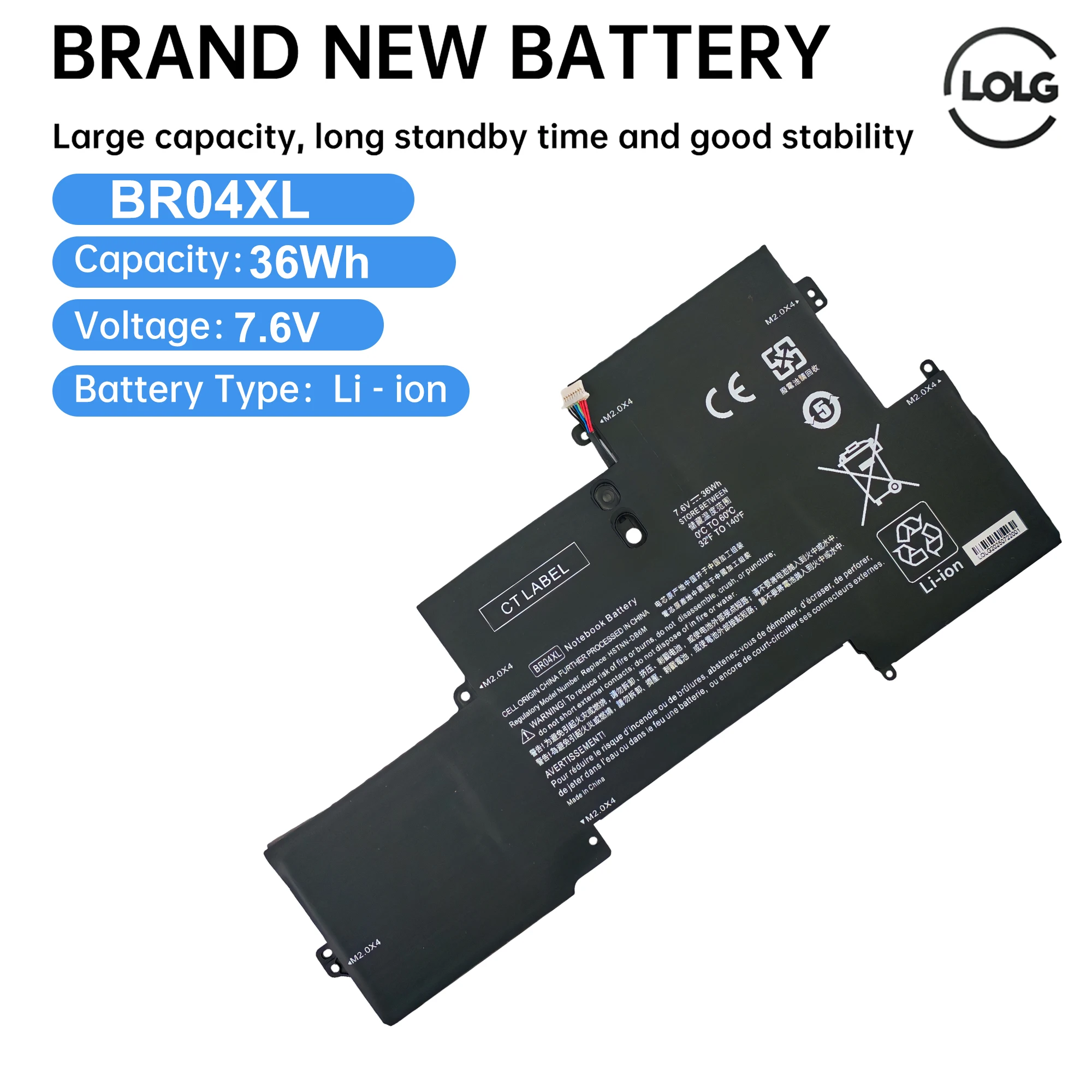 BR04XL  Rechargeable Laptop Batteries For EliteBook 1020 G1 1030 G1 HSTNN-DB6M 7.6v 36Wh