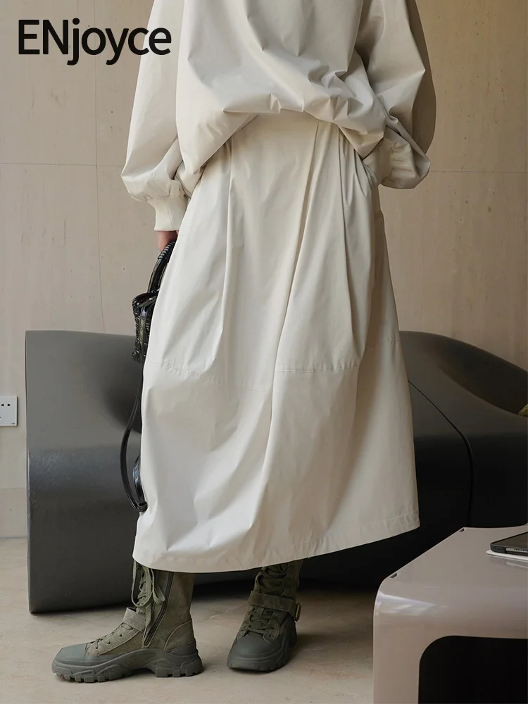 

Women Vintage Irregular Pleated Elastic Waist Skirts 2024 Autumn Ladies Streetwear Casual Loose Silhouette A-line Long Skirt
