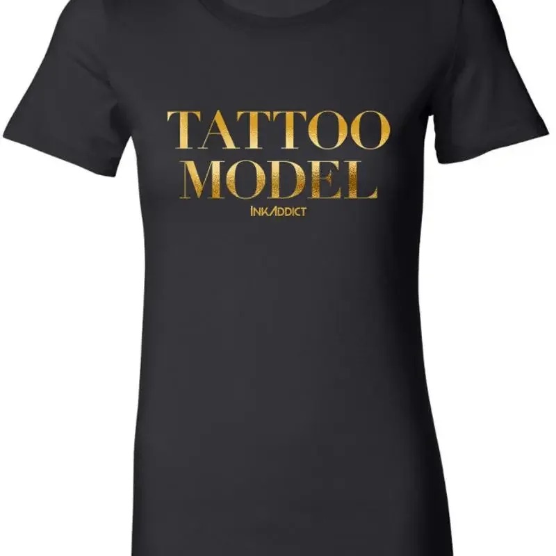NEW InkAddict WOMENS TATTOO MODEL SLIM FIT T Shirt BLACK GOLD SMALL 2XLARGE